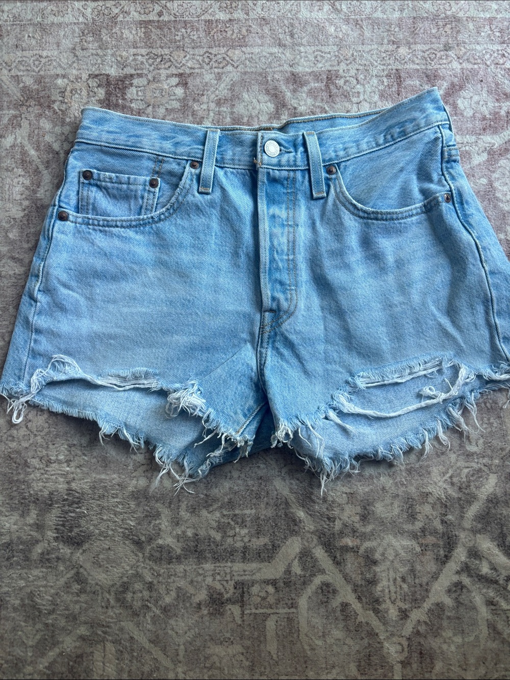 Levi's Light Wash Distressed Denim Shorts